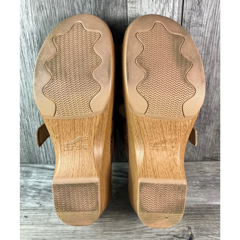 Dansko Brown Leather Two Strap Buckle Wedge Slide Sandals Clogs Size 39